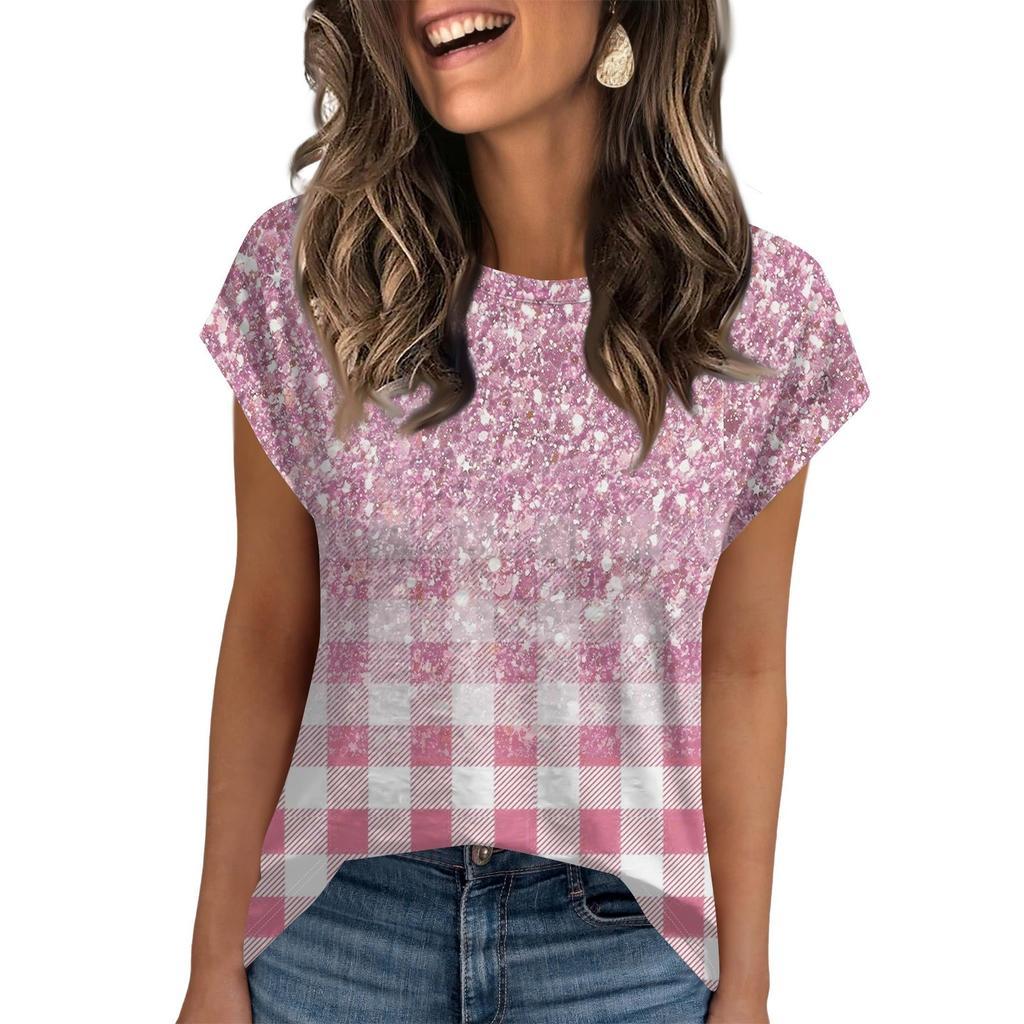 Women Work Casual Fashion Short-sleeved Round Neck T-shirt Top