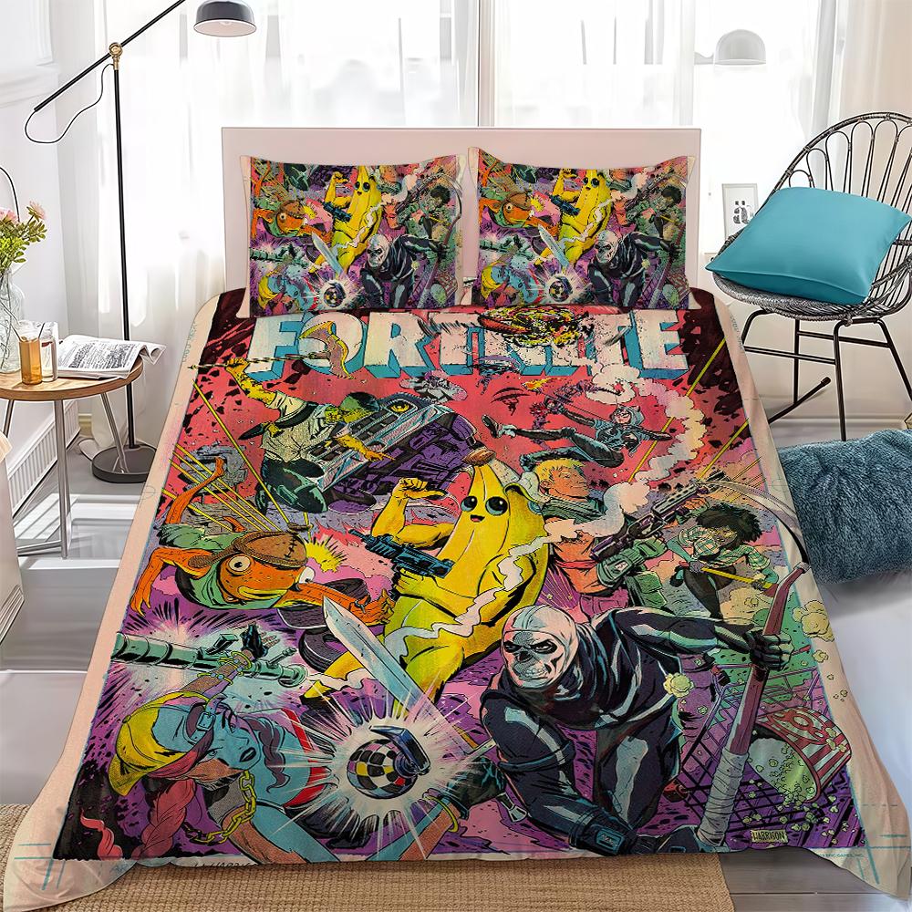 Fashion F-Fortnite Duvet Cover Set Home Style Bedding Soft Laundry Cotton Bed 3 Piece Set Student Dormitory Gift