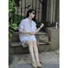 Women's Summer Linen Suit: White Shirt & Shorts Two-Piece Set - Simple, Casual, and Elegant Sun Protection.