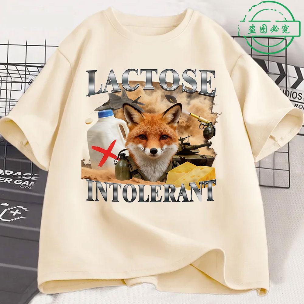 Lactose Intolerance Funny Fox Meme Pattern Tshirt 2026 New Mens Womens Fashiona Cotton Casual Comfortable Oversized Tshirt S
