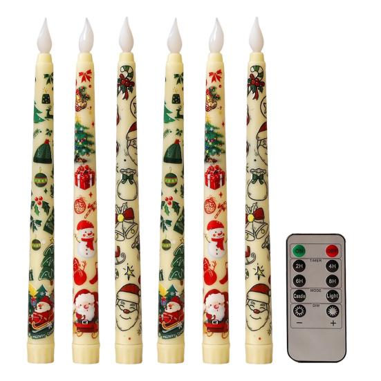 6Pcs LED Taper Candles Battery Operated Flameless Candles with Remote Control Christmas Light-up Candles for Home Winter Festive Decor