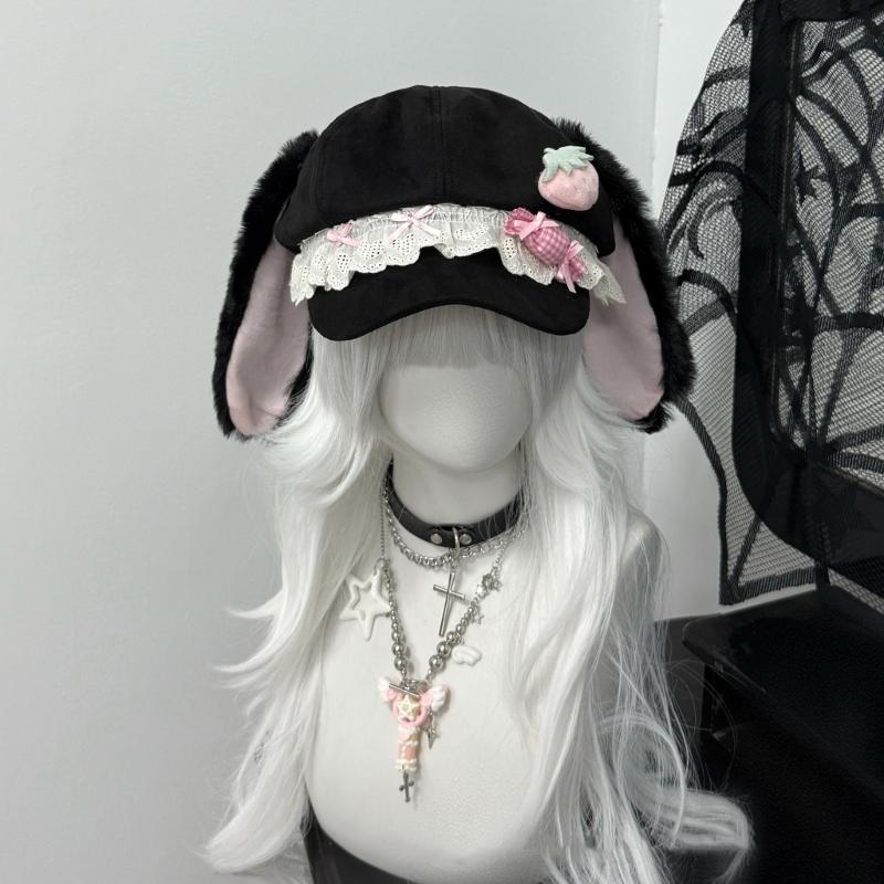 Hübsche Hasenohren-Barettmütze Atmungsaktive Baumwolle Subkultureller Achteckiger Hut Für Streetwear Anime Event Treffen Verkleiden