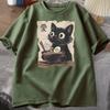 Funny Cat RaUnisex Graphic Tee Japanese Kawaii Anime Cat TShirt Cotton Short Sleeve Oversized Loose Short Sleeve Tee Streetwear
