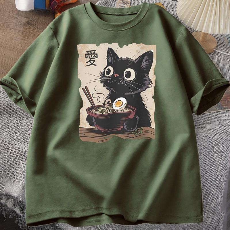 Funny Cat RaUnisex Graphic Tee Japanese Kawaii Anime Cat TShirt Cotton Short Sleeve Oversized Loose Short Sleeve Tee Streetwear