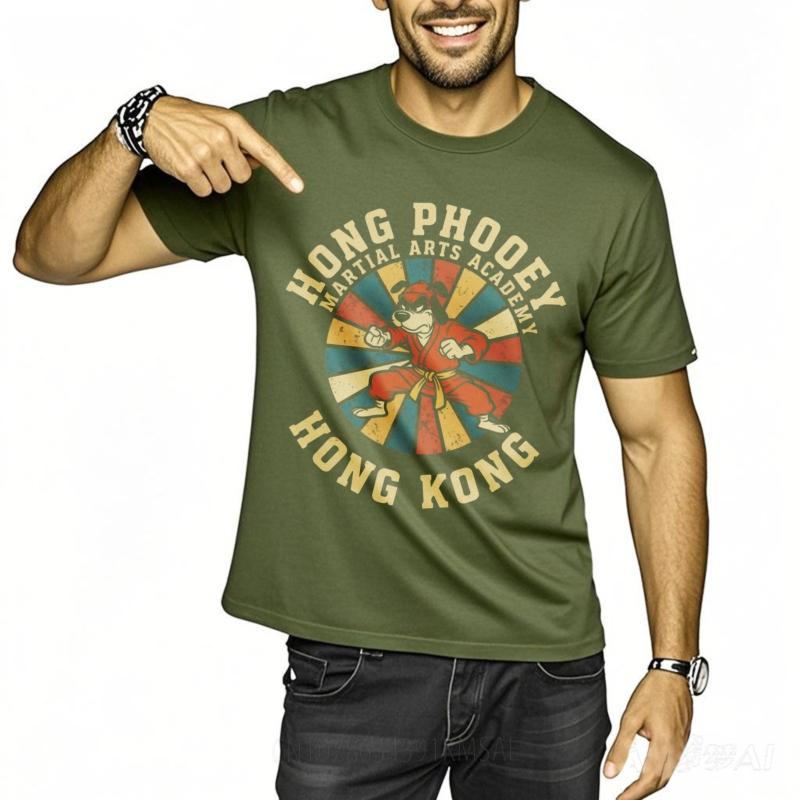 

Tshirts for men Relaxed Fit For her Oneck tshirt Cotton Hong Phooey Martial Arts Academy Hong Kong Retro Teenagers tops 4XL