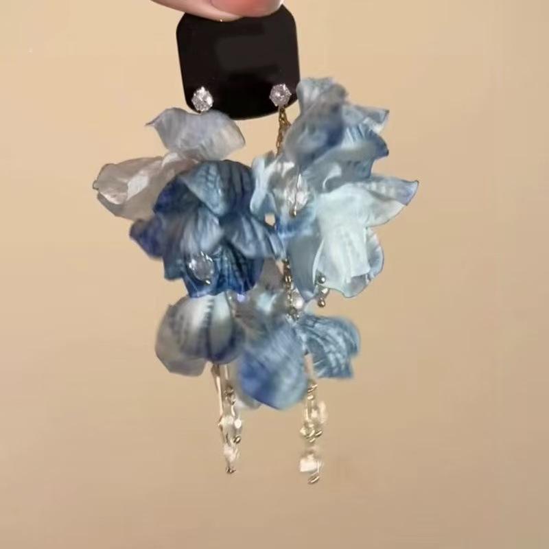 Steel Needle Flower Star Pendant Earrings Sweet Niche Temperament Earrings Exquisite Versatile Fashion High-end Earrings