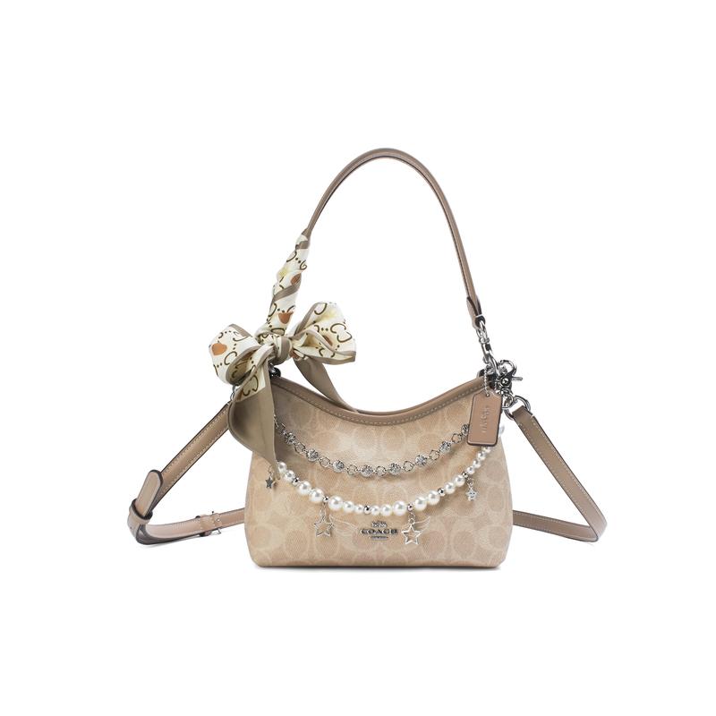 

COACH shoulder bag [Customized bag] Laurel 19 warm brown texture, small flowers, ribbon decoration Huatuo Xingrong basic package (bag + dust bag) срібний