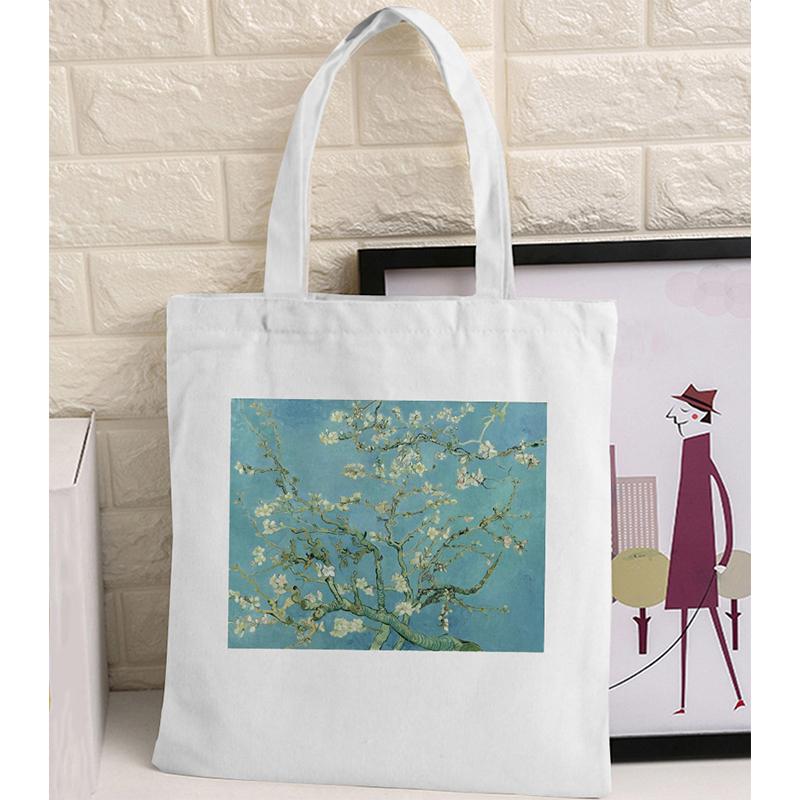 Women Graphic College Harajuku Shopper Bag Van Gogh Sunflower Starry Sky Shopping Bag Women Canvas Shoulder Bag Large Tote Bag