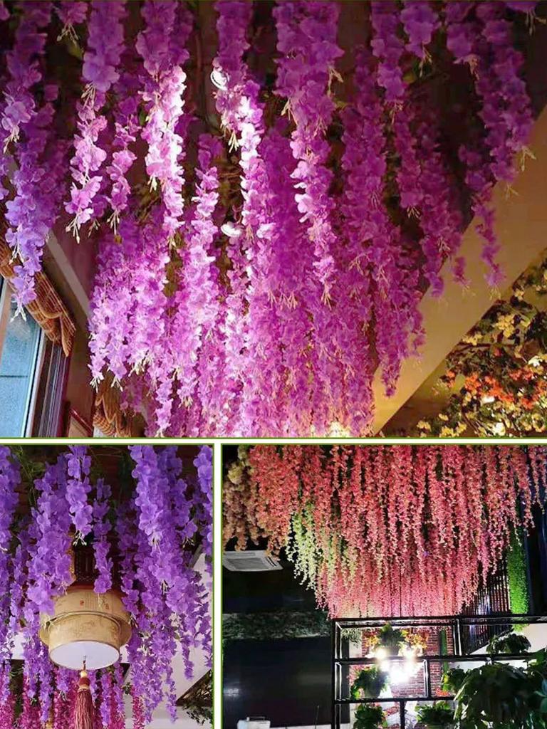 10 Artificial Wisteria Flowers Vines Silk Flowers Hanging Wreaths Wedding Party Home Decoration Green Wall Ceiling Flower Decor