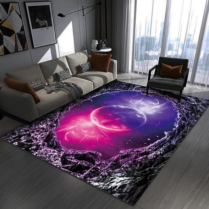 Galaxy Planets Carpet Mat Spiral Nebula Rug Glowing Cosmic 3D Effect Stardust Vibrant Home Decoration Floor Mats Bedroom Carpet