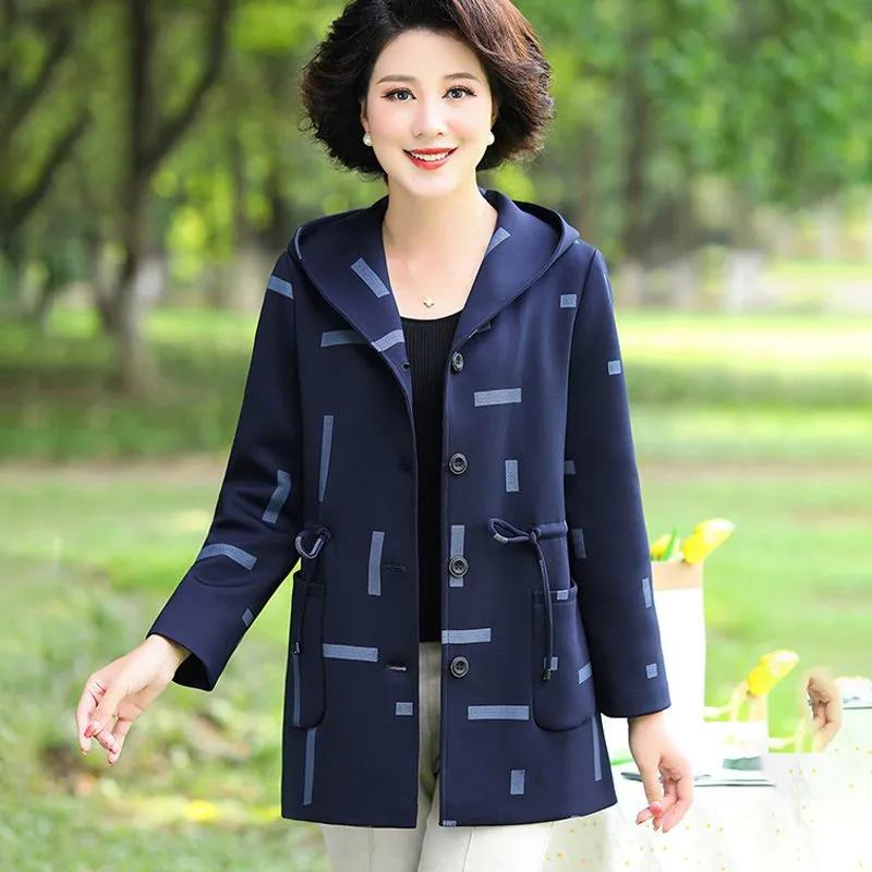 

Весенняя женская ветровка средней длины, модная куртка среднего возраста с капюшоном, тонкая куртка на шнурке M синий