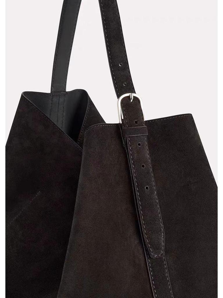 Retro Wildleder Rindsleder Pendler Tragetasche: Damen Eimerbeutel mit großem Fassungsvermögen aus echtem Leder