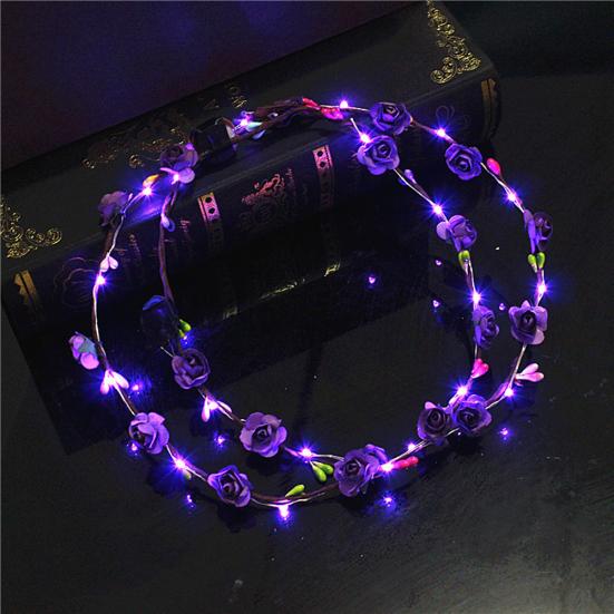 LED Flower Garland Headband Girls Women Bride Beach Travel Hairband Headwear