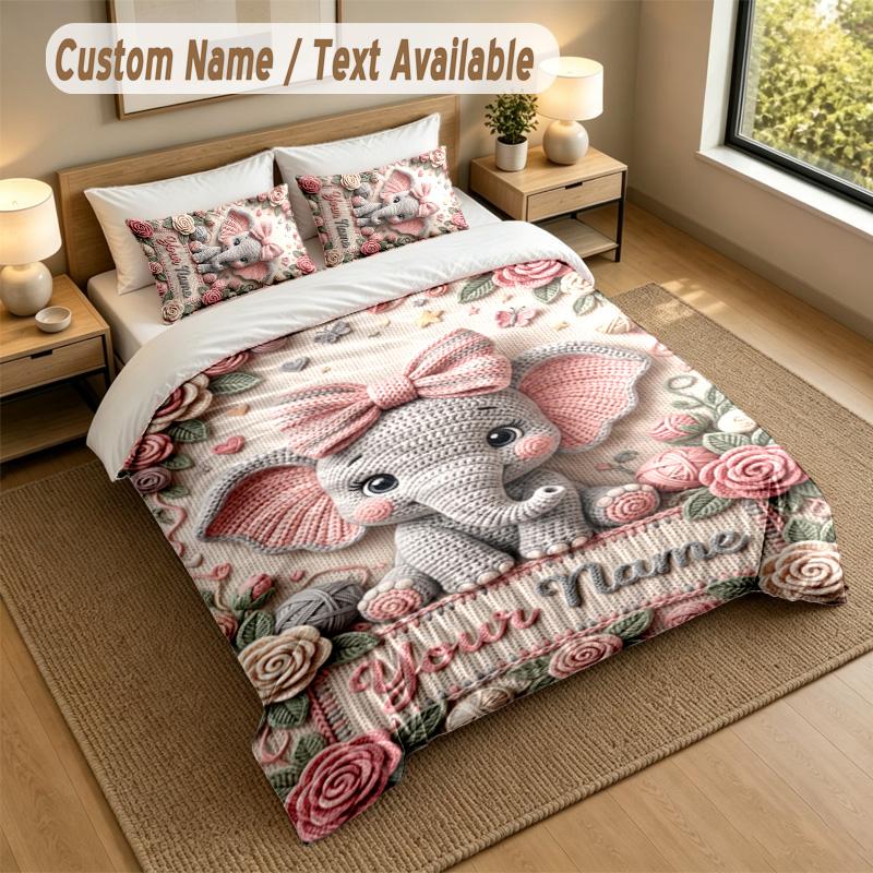 Set Biancheria da Letto Personalizzato a Tema Elefante 3 Pezzi Testo e Nome Personalizzati 1 Lenzuolo 2 Federe Biancheria da Letto per la Casa 1 pezzo