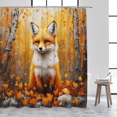 Lustiger Fuchs Duschvorhang Herbstwald Ahornblätter Tier Herbst Kunst Landschaft Badezimmervorhänge Stoff Heim Badezimmer Dekor mit Haken