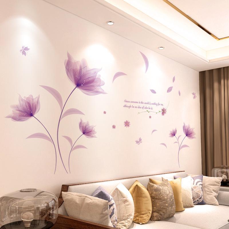 Self-adhesive Purple Lavender Butterfly Wall Decals DIY Floral Stickers for Coffee Shop Storefront Aesthetic Decoration