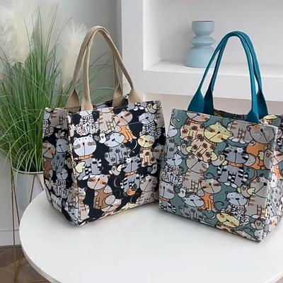 Yaz Plaj Çantası Kadın El Çantası Bayan Tote Çanta Omuz Çantası Küçük Kedi Baskılı Tote Çanta