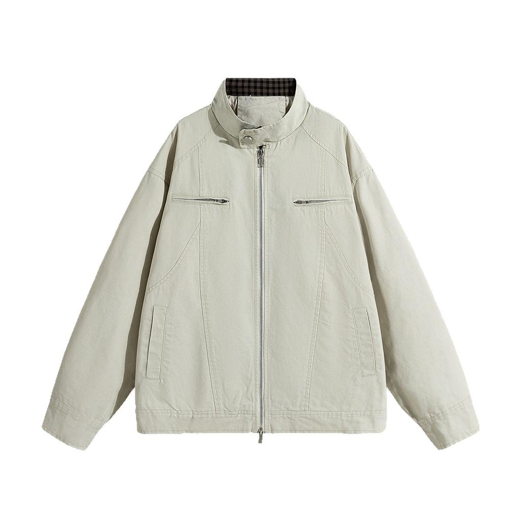 Pure Cotton Jacket for Men's New Jacket Solid Color American Wash-out Standing Collar Men's Spring and Autumn Clothing