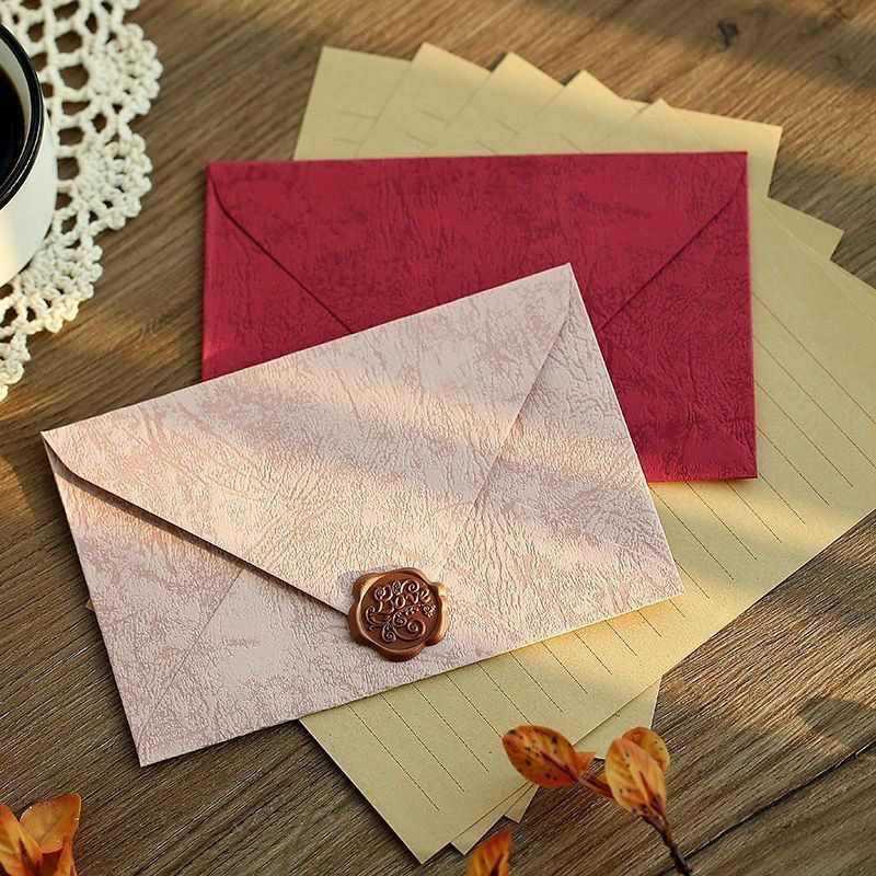 Retro Wood Grain Stationery Set: Love Letter, Postcard, Invitation, Greeting Card with Storage Bag & Sealing Wax