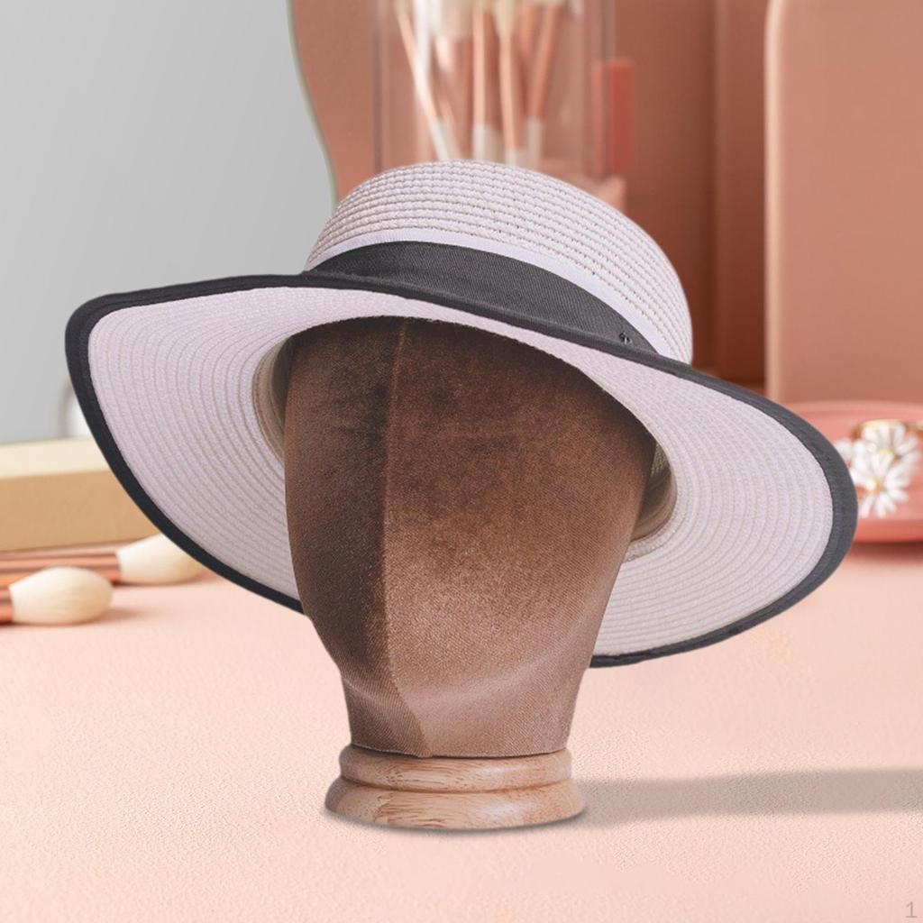 Wig Hat Caps Display Stand ,Manikin Head, Tabletop, Portable with Wood Base Storage Rack for