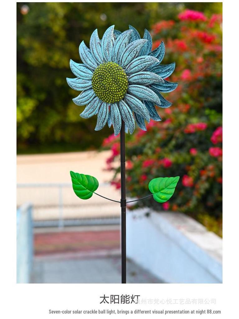 Sunflower Wrought Iron Windmill Garden Decor - Rotating Metal Ornament for Outdoors
