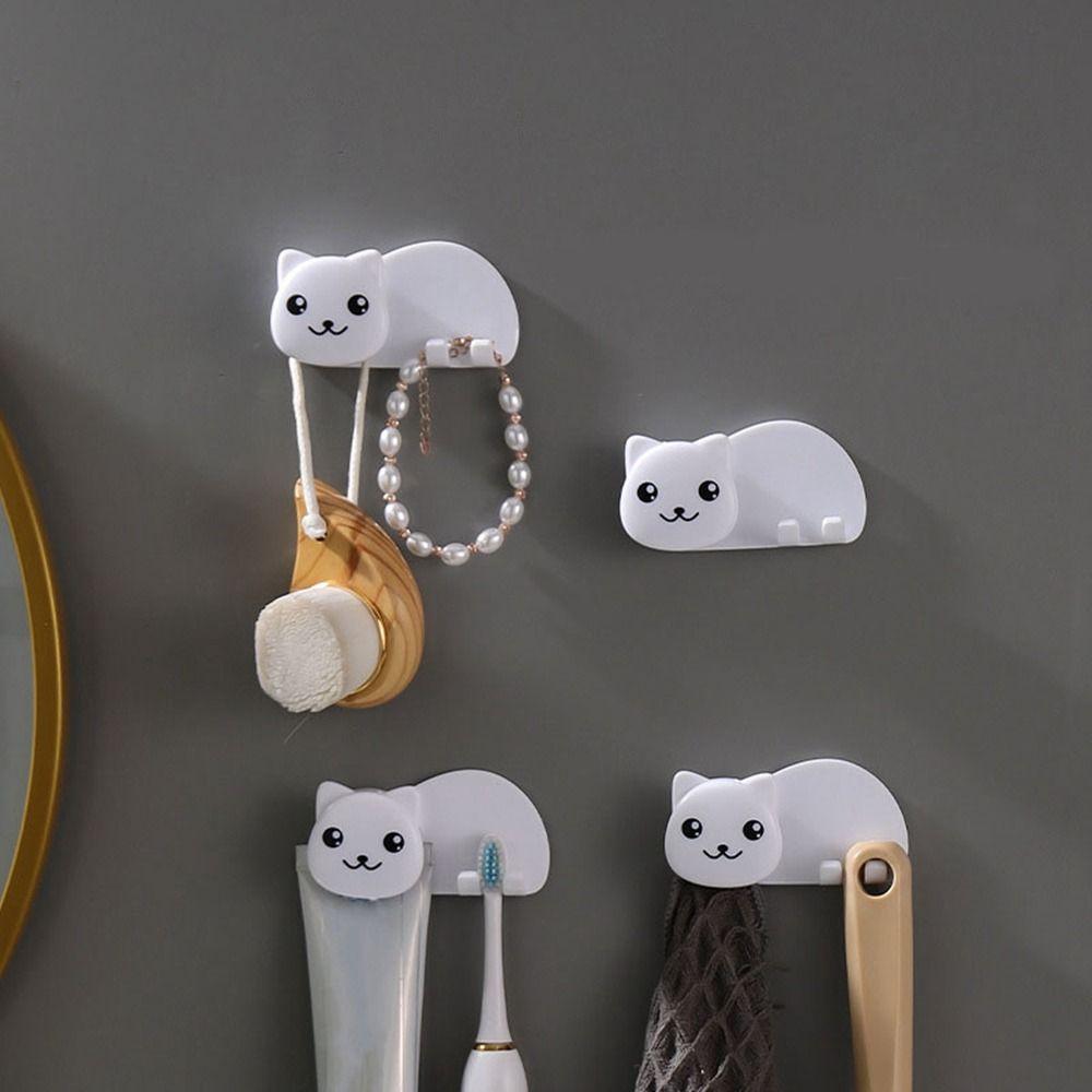Plastic Cat Shaped Toothbrush Holder Non Perforated Facial Cleanser Storage Clip  Bathroom