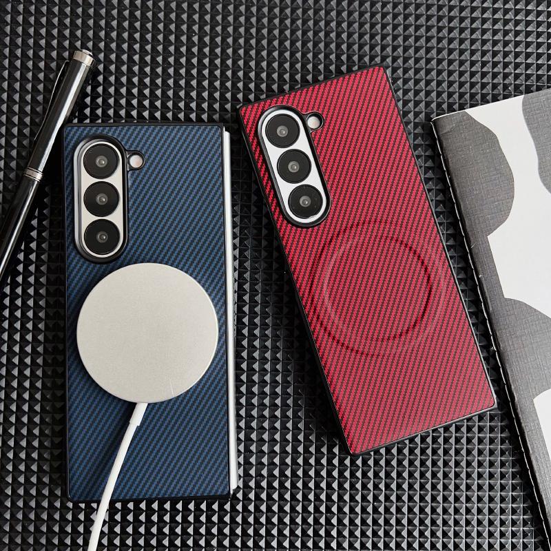 Pro Magsafe Magnetické Bezdrátové Nabíjení Luxusní Jednobarevný Kryt na Telefon z Uhlíkových Vláken Pro Samsung Galaxy Z Fold 7 6 5 4 Nárazníkový Kryt
