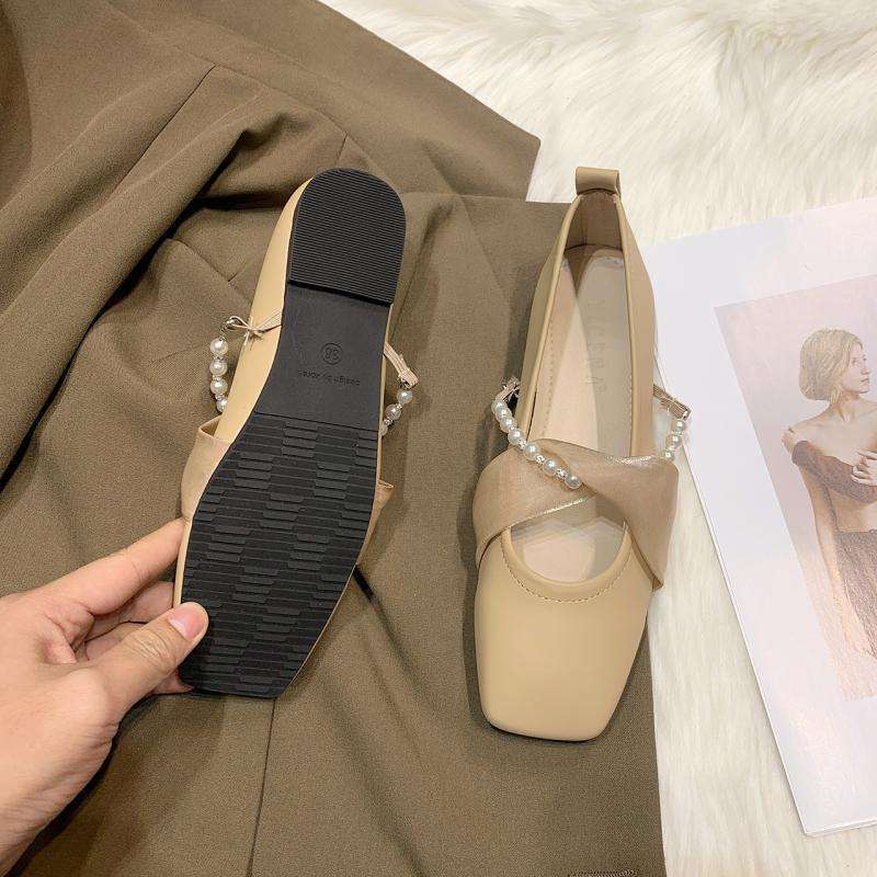 JIJI Studios Low Heel Soft Sole Design Sense Niche Single Shoes Women's Square Head Comfortable Late Evening Wind Grandma Shoes Pregnant Women