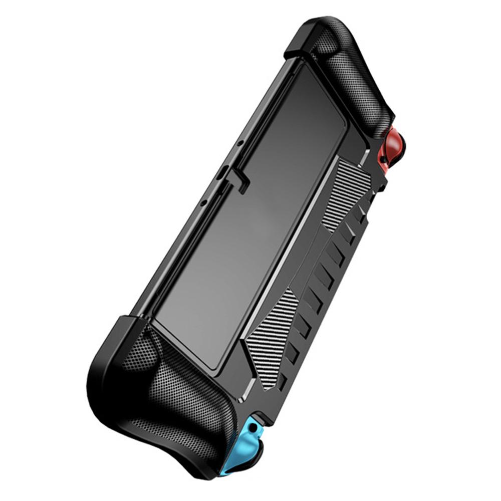 For Nintendo Switch OLED Game Console Case Carbon Fiber Texture Anti Drop Protective Cover with Stand