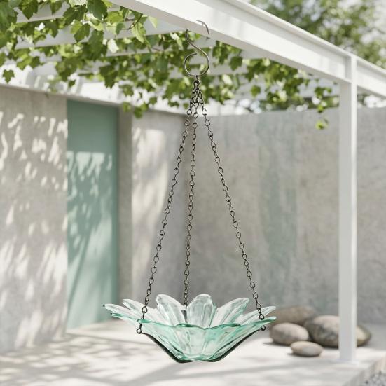 Hanging Metal Bird Feeder with Detachable Flower Bowl Weather-proof Outdoor Garden Patio Yard Bird Bath Watering Feeding Bowl