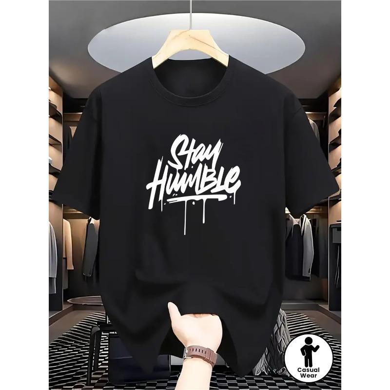 European sizes  Single-Sided Printed Round Neck Short Sleeve T-Shirt | Men S Keep Humble Pattern, Black Casual Summer S чёрный