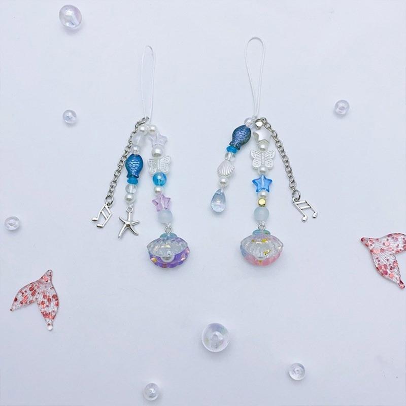 Handmade Beaded Phone Lanyard Star Shape Pendant Strap Detachable Phone Chains Keyring Portable Accessory for Women