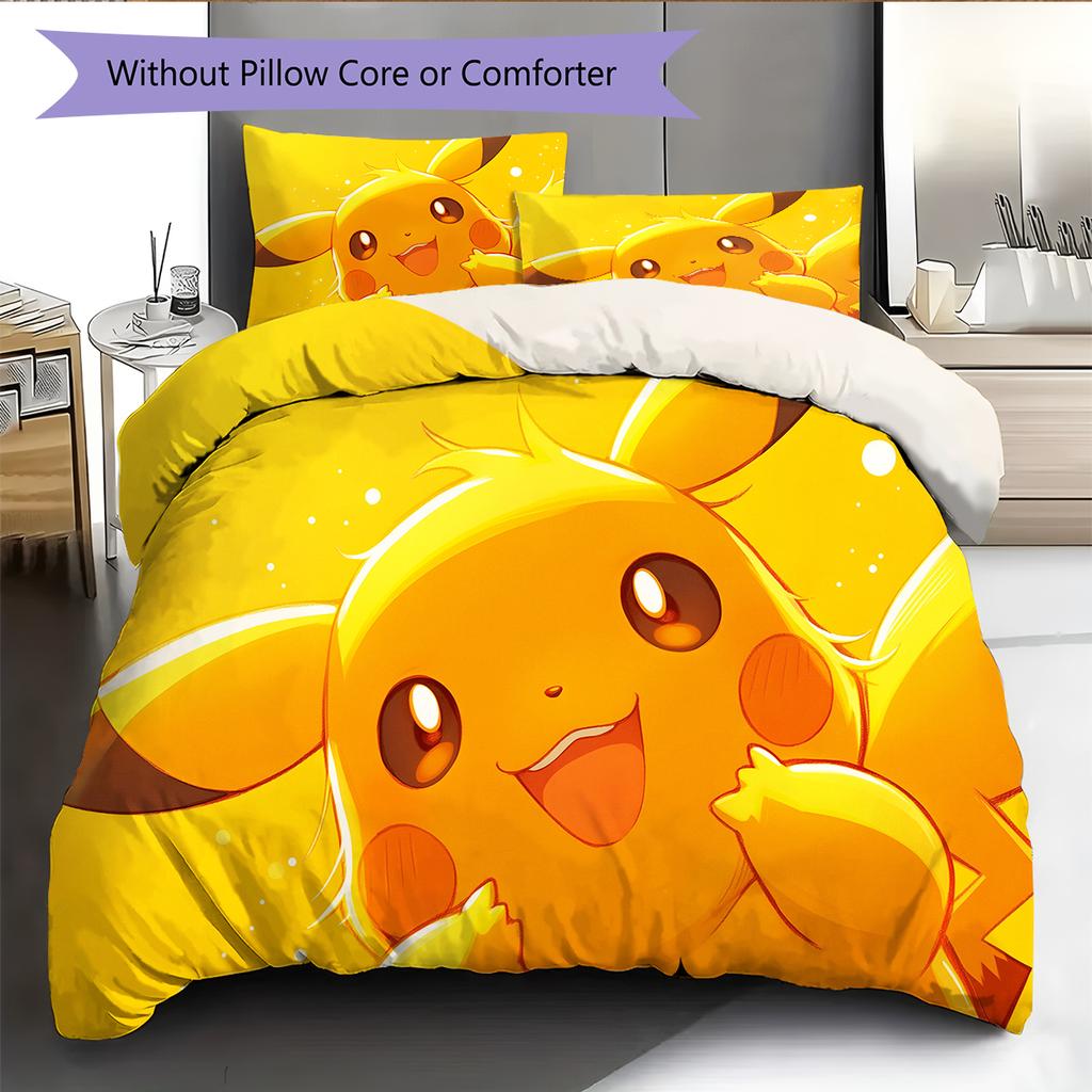 Biancheria da letto con motivo Pikachu Decorazione per la casa Regalo di compleanno (1 * copripiumino + 2 * federa, senza nucleo)