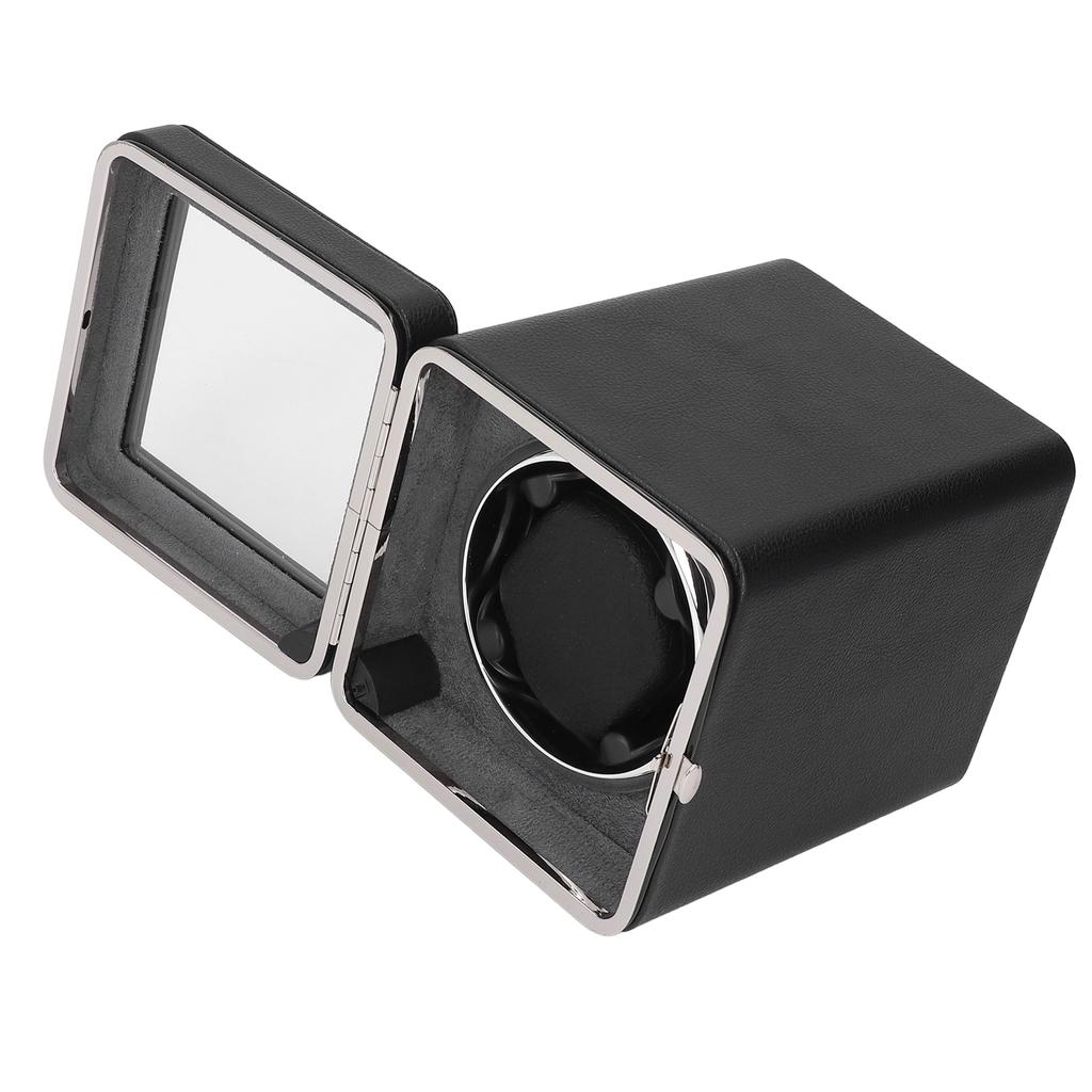 Single Watch Winder Automatic Rotation 4 Modes Mesh Texture Leather with LED Light Super Quiet Motor Type C Adapter Black W150A