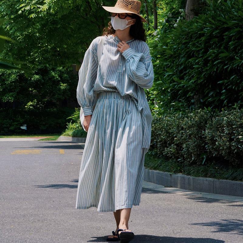 Johnature Sommer Japanischen Faul Gestreiften Röcke Elastische Lose Beiläufige Einfache Lose Röcke Frauen