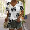 Personalized Retro Women Clothing 3D V-neck Short-sleeved Old Newspaper Print Summer Women Clothing T-shirt Street Harajuku Top