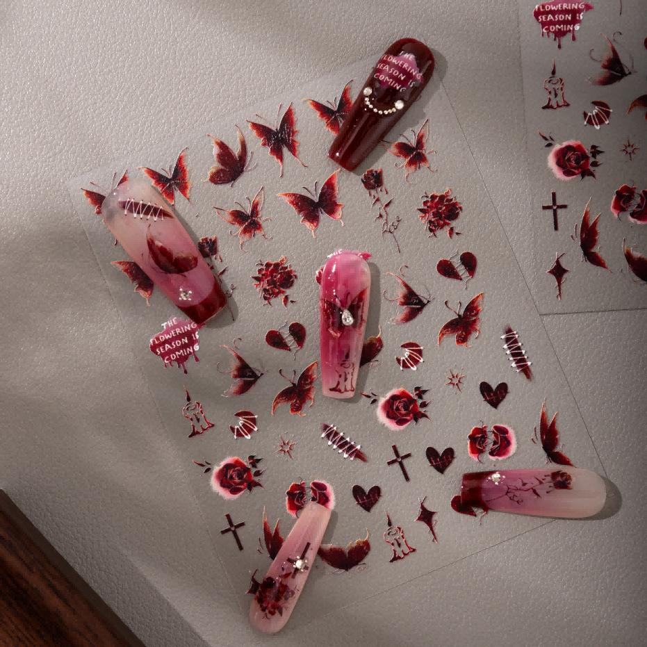 Cyansea Dark Butterfly Cross Heart Nail & Phone Stickers CF-503