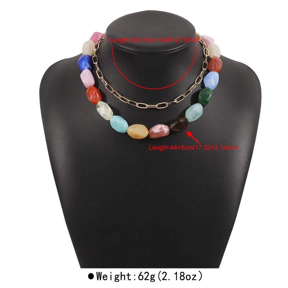 2Pcs/Set Stone Colorful Resin Necklace Bead Clavicle Chain Creative Stone Beads Short Choker  Girls