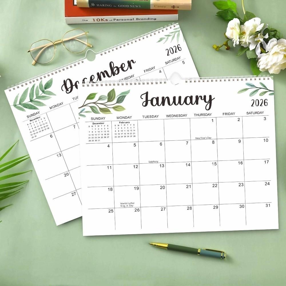 18 Months INS Coil Calendar Square English Calendar Leaf Pattern Calendar  Work Planning