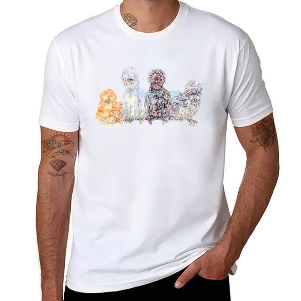 Silkie Chicken Huddle Tshirt Minimalist Plain Crew Neck Tshirt