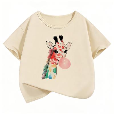 Giraffe Print Short Sleeve Animal Children's T-Shirt for Boys and Girls Summer Casual Top