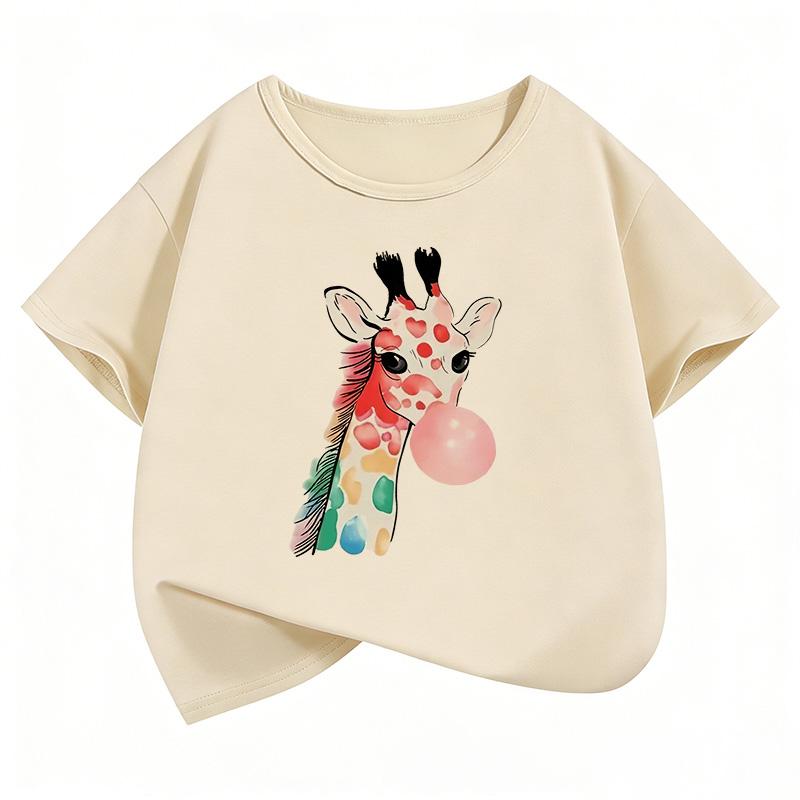 Y2k Giraffe with Gum Printed Short Sleeve T Shirts Animal Kids Children's T-shirt Boys Girls Summer Spring Casual Top Tee Shirt