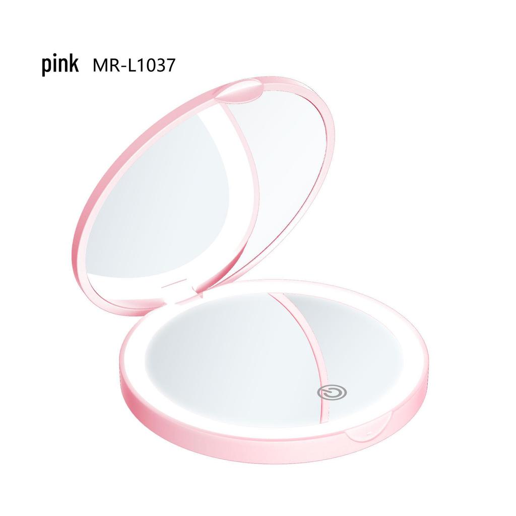 LED Lit Portable Double-Sided Makeup Mirror, 10x Magnification, Folding, with Living Room Fill Light