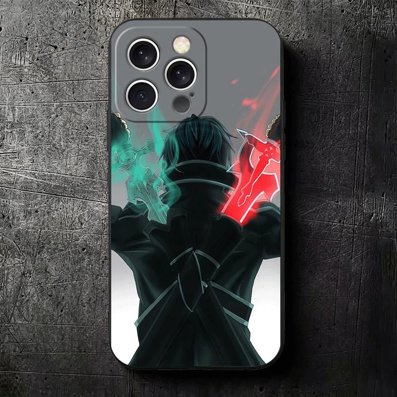 S-Schwert O-Online SAO Kirito Weiche Handyhülle für iPhone 16 16E 17 Air 15 Pro Max 14 Plus 13 Mini 11 12 7 Schwarze Rückseitenschale