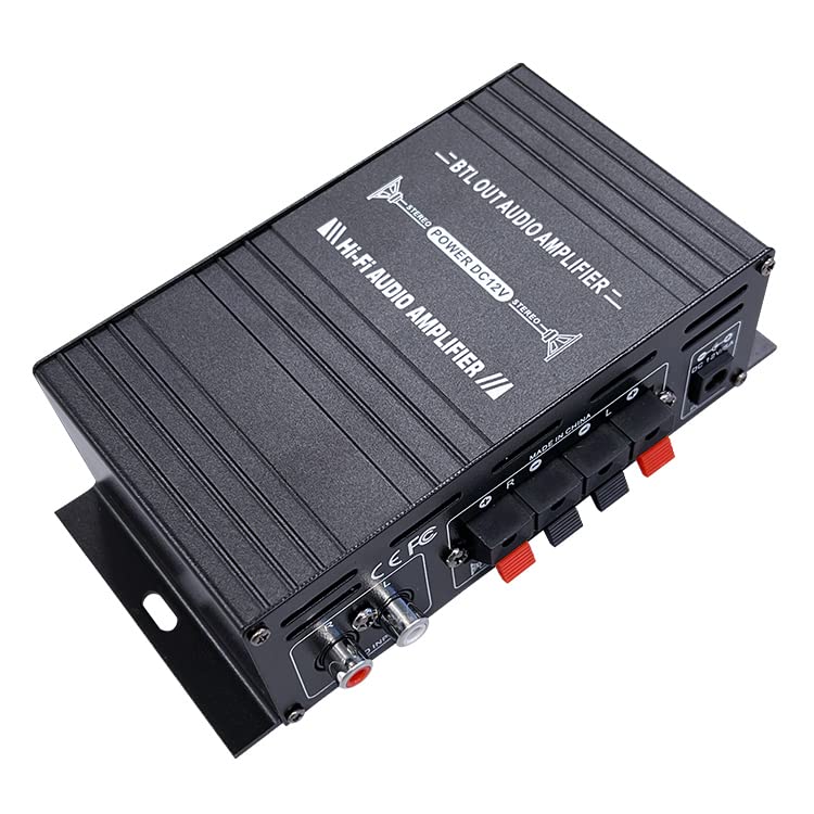 Compact 2-Channel Audio Amplifier, 40W + 40W Output, Aluminum Body, Simple Functions, Compact Size, Hi-Fi Stereo Amplifier, 12V/2A Adapter Included, M