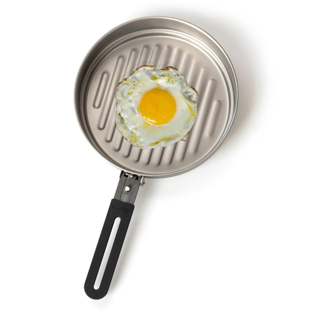 1100ml Titanium Fry Pan Ultralight Grill Frying Pan with Folding Handle for Outdoor Cooking Camping Hiking Backpacking