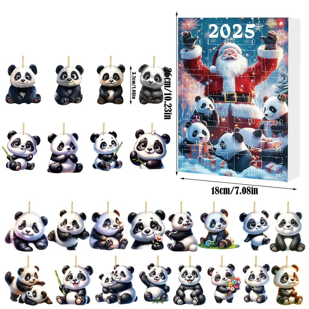 Christmas Panda Themed Advent Calendar Gift Set With 24 Acrylic Pieces For Celebrations
