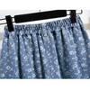 DIMANAF 2025 Plus Size Autumn Winter Women Long Skirts Elastic Waist Bottoms Oversize Print Floral Blue Denim