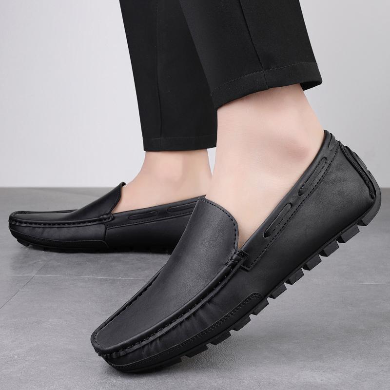 Fashion Fashionable Leather Bean Shoes Men's Business Office Commuting Flats Loafers Low Cut Slip-on Soft and Comfortable Driving Shoes