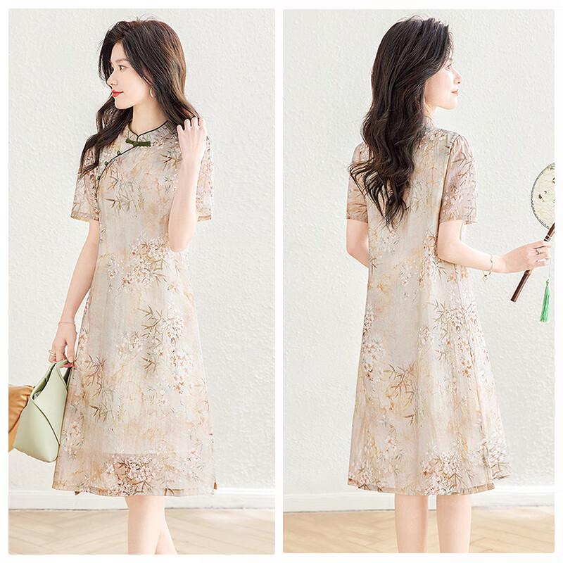 Sibaisha Stand-up Collar Short-Sleeve Cheongsam Dress